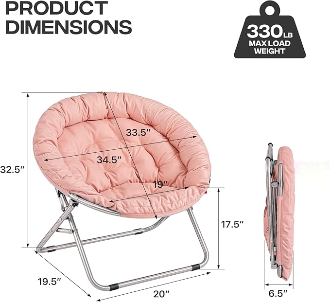 Cozy Saucer Chair Living Room Chair Faux Fur Soft Thick Padded Folding Chair Comfortable Moon Chair for Living Room Bedroom Reading Nook Modern Style 2 Pack Pink