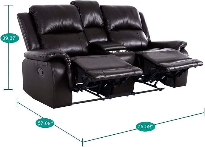 Naomi Home Katie Espresso Faux Leather Oversized Loveseat Chaise Plush Comfort for Movie Nights &amp Cozy Lounging Ergonomic Design Easy Assembly