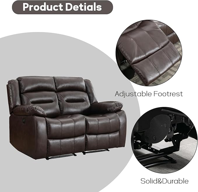 EBELLO Faux Leather Power Loveseat Recliner Electric Reclining Sofa Chair Overstuffed Comfortable Armrest Couch Set for Living Room Bedroom Furniture Meeting Room Brown(Loveseat)