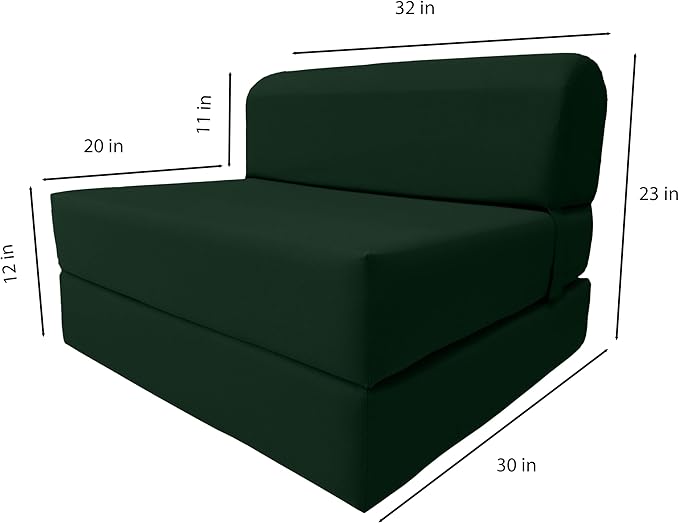 D&ampD Futon Furniture Sleeper Chair Folding Bed Studio Sofa Guest Folded Mattress High Density Foam (70 x 32 x 6 Hunter Green)
