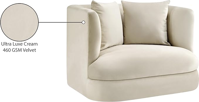 Meridian Furniture 699Cream-C Alder Collection Modern | Contemporary Chair with Ultra Luxe Cream Velvet 460 GSM Velvet Solid Wood Frame 38 W x 36 D x 30 H Cream