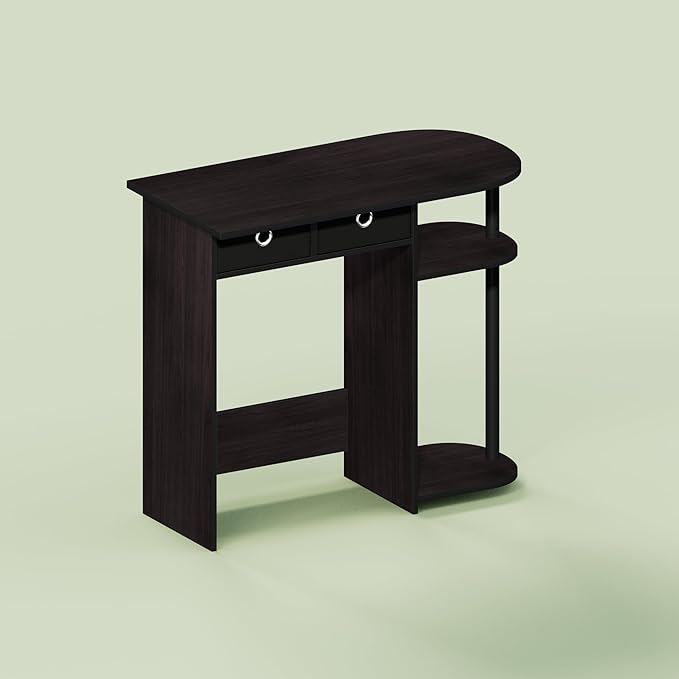 Ipoh Computer Desk 32 Inch Writing Desk Study Desk with Side Shelves and Bin Storage for Home Office Study Room Mocha Charcoal