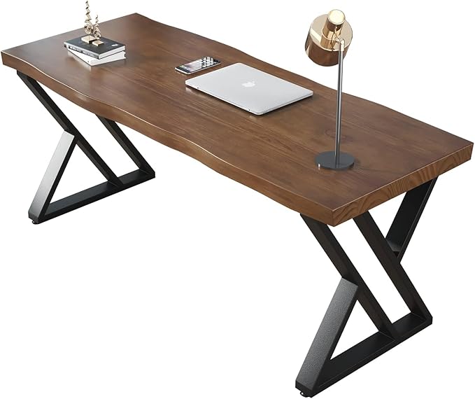 55inch Solid Wood Desk Wide Home Office DeskMetal Modern Industrial Writing Table Workstation Perfect Table for Your workspace Study Table Furniture in Rustic Natural Aged Brown