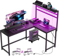 61.6'' L Shaped Gaming Desk with Power Outlets &amp LED Lights Reversible Computer Table with Monitor Stand and CPU Shelf Cornor Office Table PC Desk for Writing Study (Black)