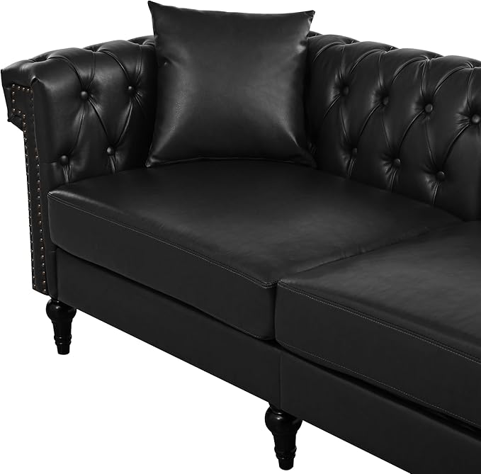 KEIKI 99 L-Shaped Luxury PU Leather Chesterfield Sectional Sofa with Rolled Arms and Nailhead Mid-Century Style Oversized 5-Seater Button Tufted Couch Easy Assembly for Living Room Black