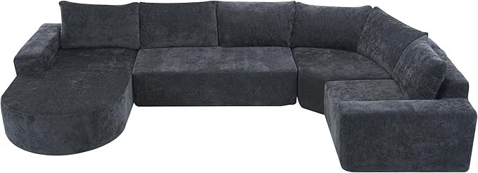 Modular Sofa Set 141.7 Oversized Sofa Cloud Sectional Sofa Set 5 Seat Upholstered Couches U-Shaped Sofa with Deep Seat Chenille Fabric Convertible Sleeper Couches for Living Room (Gray/145)
