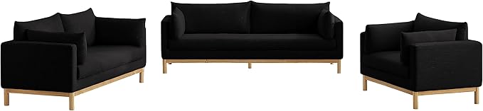 Meridian Furniture 157Black-L Langham Collection Mid-Century Modern Linen Textured Fabric Upholstered Loveseat Black Linen Textured Fabric Natural Finish Wood Base 66 W x 33.5 D x 33 H Black