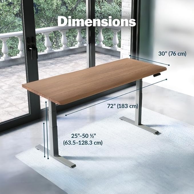 Vari ComfortEdge 72x30 Inch Electric Standing Desk – Height Adjustable Large Office Sit Stand VariDesk with Sloped Edge Memory Presets 180 LB Capacity + Tool-Free Assembly (Walnut)