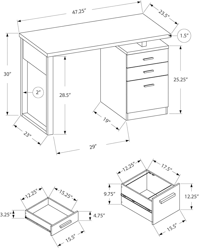 Monarch Specialties I 7690 Computer Desk Home Office Laptop Left Right Set-up Storage Drawers 48 L Work Laminate White Contemporary Modern