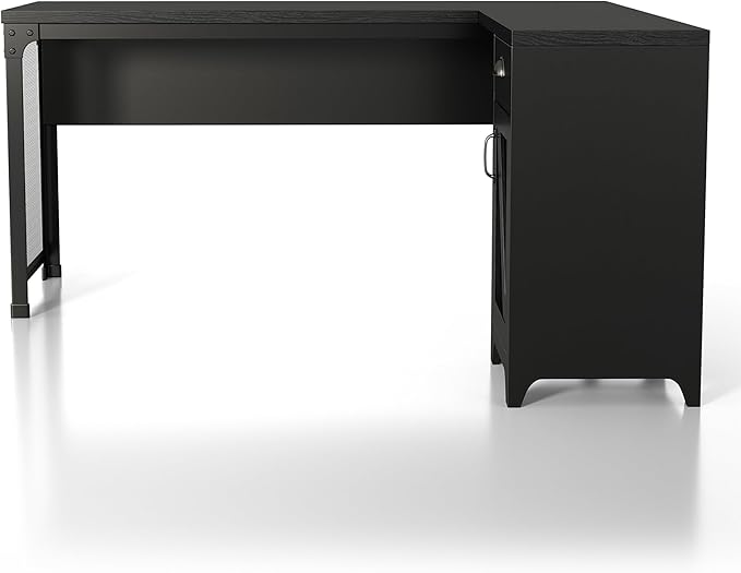 24/7 Shop at Home Holbrook Traditional 1 Drawer Wood L-Shaped Computer Desk with 2 Adjustable Shelves 1 Cabinet Door for Workstation Home Office Study Room Black