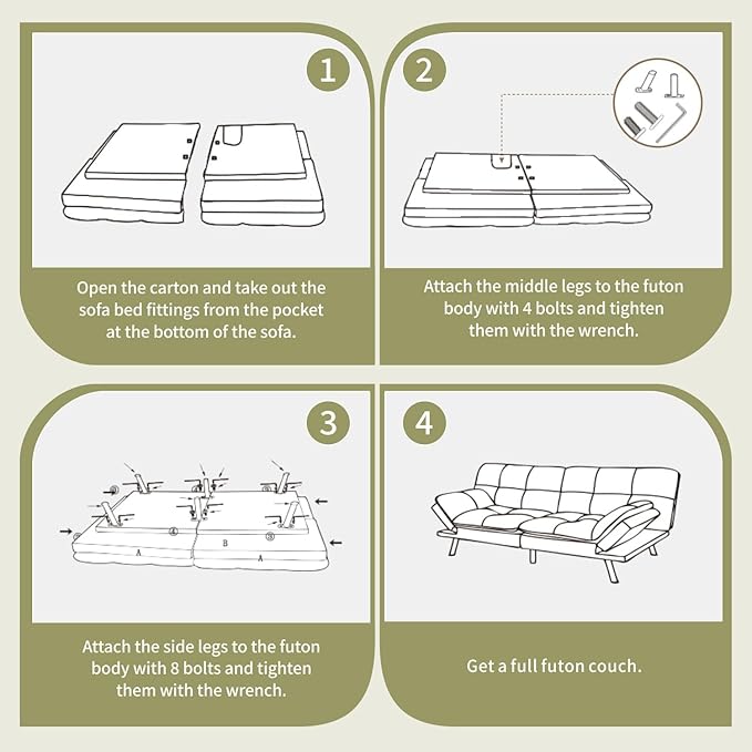 Vipbear 71 Futon Sofa Bed - Convertible Sofa Beds/Adjustable Backrest &amp Armrest Comfy Loveseat Sleeper for Small Spaces Apartments &amp OfficesFaux Leather Brown Futons