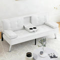 Anwick Convertible Folding Futon Sofa BedModern PU Leather Sleeper Love Seat with 3 Reclining Backrest &amp Cup Holders67 Comfy Sofa Couches for Living Room Small Home Office (White)