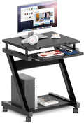 sogesfurniture Mobile Compact Computer Desk Cart for Small Spaces Portable Computer Desk Small Rolling Work Workstation for Home and Office with Printer Shelf Keyboard DrawersBlack