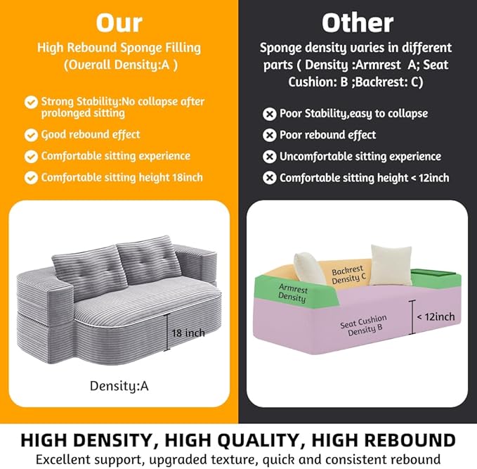 78.7'' Folding Sofa Bed Queen Sleeper Sofa 2-in-1 Convertible Corduroy Boneless Couch with Blanket Modern Futon Loveseat Couches for Living Room Guest Bed No Assembly Couch Light Grey