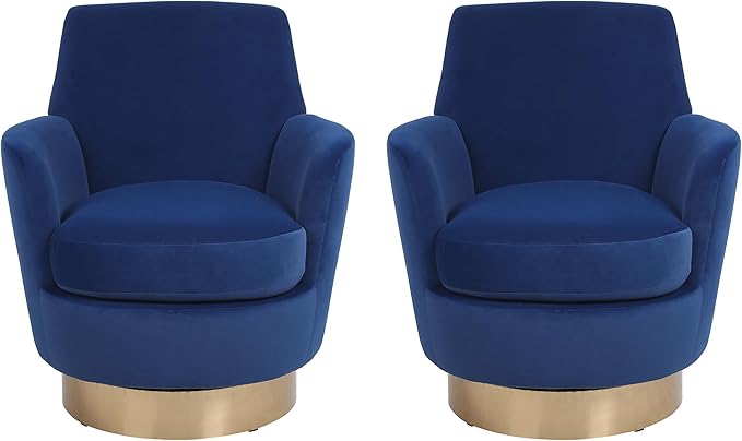 Set of 2 Swivel Accent Chair Modern Velvet American Design Swivel Round Barrel Chairs Upholstered Cozy Style for Living Room Bedroom Home Office (Velvet Navy 2-Pack)