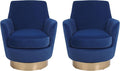 Set of 2 Swivel Accent Chair Modern Velvet American Design Swivel Round Barrel Chairs Upholstered Cozy Style for Living Room Bedroom Home Office (Velvet Navy 2-Pack)
