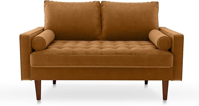 SILKIR Velvet Loveseat Sofa Love Seats Furniture for Small Spaces Mid-Century Modern Loveseats for Living Room Love Seat Couch 58 Inches Ginger