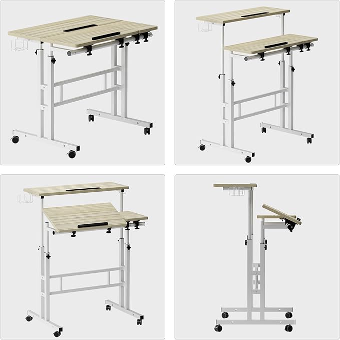 SDHYL 31.5 inches Movable Laptop Desk with Mouse Board Adjustable Height and Angle Anti-Slip Workstation Home Office Desk with Tablet Slot Portable Student Desk Maple