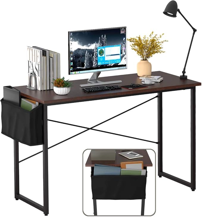 Tangkula Computer Desk with Storage Bag Home Office Writing Study Desk Modern Simple Style Laptop Table (47 Coffee)