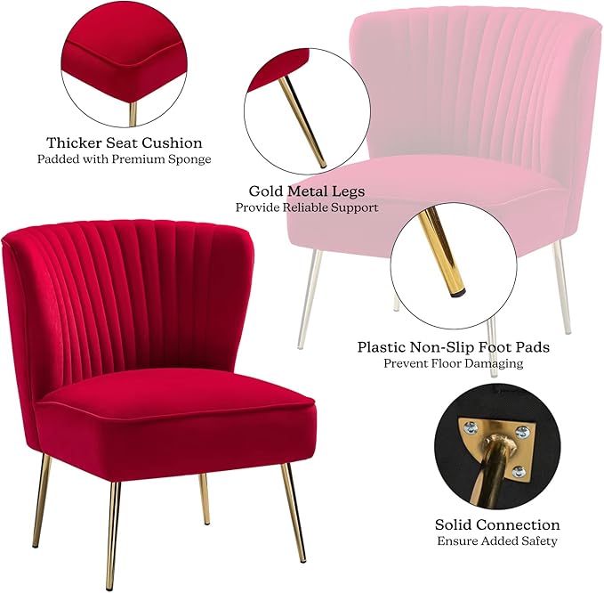 TINA'S HOME Modern Accent Chair Velvet Slipper Chair with Wingback Gold Legs Comfy Upholstered Fabric Armless Side Chair for Living Room Bedroom Vanity/Fuchsia