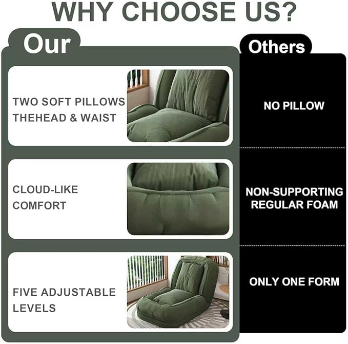 71 Upholstered Human Dog Bed for Adults &amp Pets 5 Adjustable Foldable Lazy Sofa Bed with 2 Soft Pillows for Bedroom Living Room Reading Corner Green
