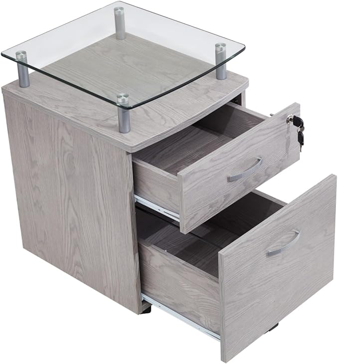 Rolling Glass Top File Cabinet Mobile Filing Cabinet w/Lock 5 Smooth Casters &amp Hanging File Drawers for Home OfficeCompact Printer Stands Storage Organizer w/Spacious Storage Space for A4/Legal