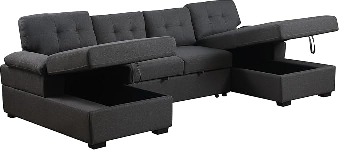 BEEY Sofa Bed 118 Oversized Sleeper Sectional Sofa with Storage Chaise U Shaped Sectional Couch with Pull Out Bed 6 Seater Pull Out Couch Bed for Living Room Bedroom (Dark Grey_4 Seater)