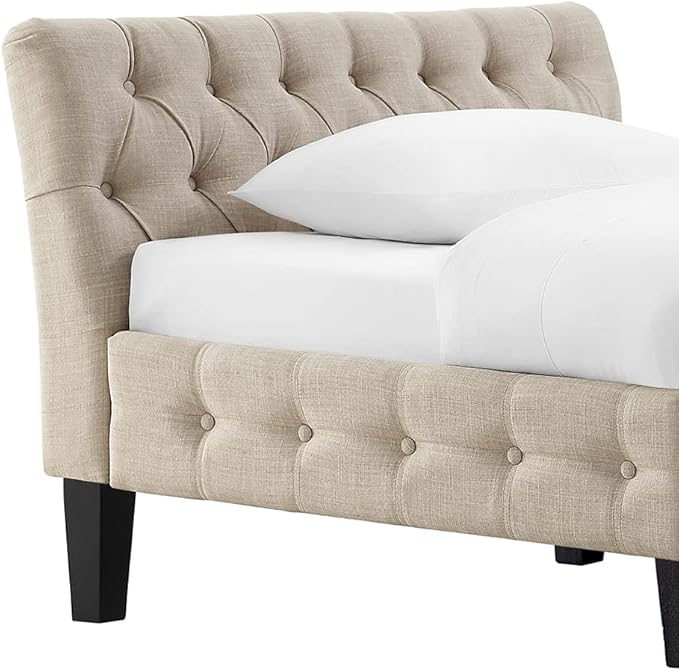Rosevera Jamie Modern Upholstered Twin Daybed Frame Button Tufted Fine Polyester Easy aseemble with Wooden Legs Twin Size Daybed Sleeper Couch for Living Room Bedroom