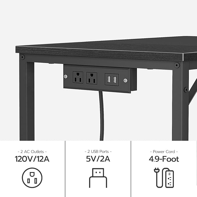 HOOBRO Computer Desk Home Office Desk with Power Outlet Modern Study Writing Desk with 3 Hooks for Study Room Home Office Sturdy and Stable Easy to Assemble Black BB40UDN01
