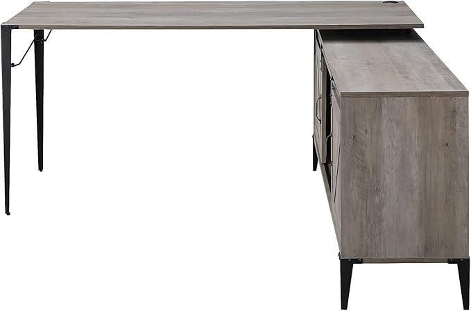 Penau Gray Oak and Black Finish Writing Desk with Spacious Cabinet Stylish Home Office Desk Durable Composite Wood Ample Storage Solution