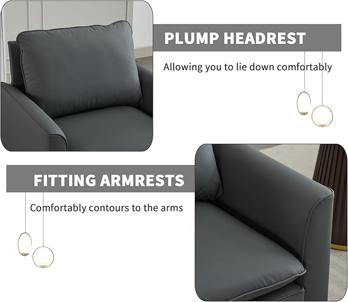 YISHENG Mid-Century Modern Living Room Accent Chairs Set of 2 - Oversized Faux Leather Armchairs with Removable Cushions &amp Metal Legs Comfortable Sofas for Office/Lounge/Bedroom/ReceptionGray