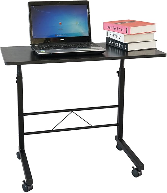 YUNWANG Side Table Mobile Standing Computer Desk with WheelsSnack Side Table with Castors End Table Adjustable Height Portable Laptop Table for Home Office Bed Sofa (31.50 L x 18.11 W Black)