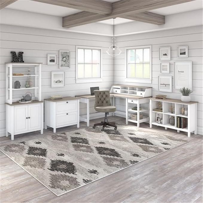 Atlin Designs 54 Farmhouse Computer Desk Engineered Wood White and Gray Finish 3 Drawers Keyboard Tray Home Office Desk with Storage ANSI/SOHO Certified