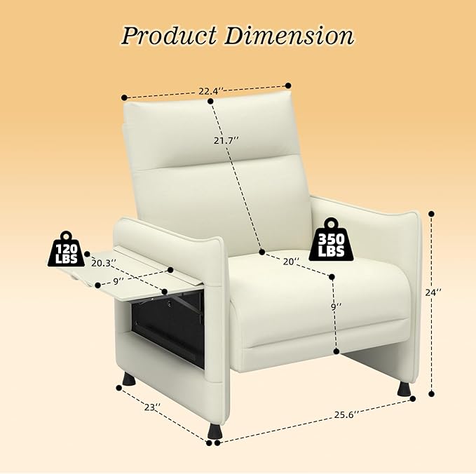 Faux Leather Accent Chair Sofa for Living Room with Flip-Up Tray Table Side Pocket Ergonomic Soft Backrest &amp Elastic CushionBeige