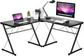 GRAFFY L-Shaped Computer Desk - Gaming Corner Workstation with Large Monitor Stand Round Corner Multifunctional Home Office Desk (Black)