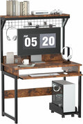 Gaming Computer Desk with Storage Shelves &amp Keyboard Tray 31.5 inch Desk for Small Spaces Home Office Desk with Host Rack for Living Room Study Room (Brown)