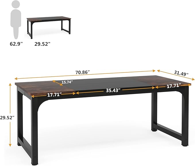 Tribesigns 70.8”Executive Desk Large Office Computer Desk with Thicken Frame Modern Simple Workstation Business Furniture for Home Office Rustic Brown/Black