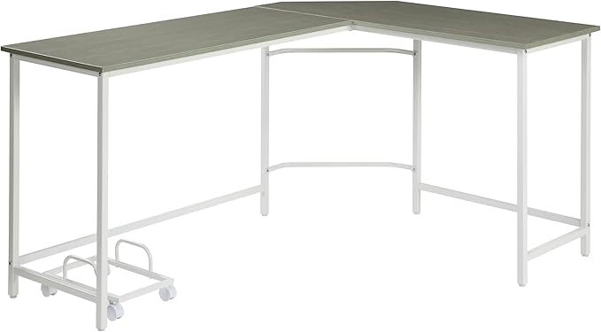 Grey and White L-Shape Computer Desk Home Workspace Writing Work Study Table for Study and Home Office