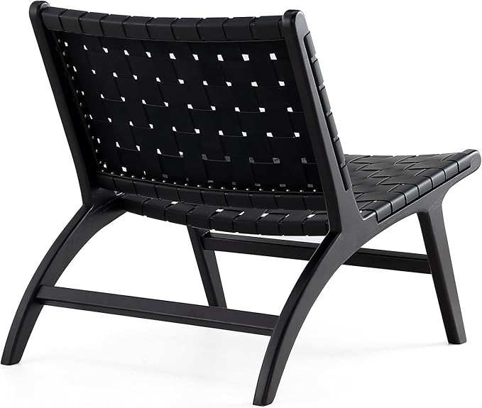 Manhattan Comfort Maintenon Modern Faux Leather Accent Chair with Solid Ashwood Legs Modern Woven Design Fully Assembled Perfect for Living Room Set of 2 Black/Natural