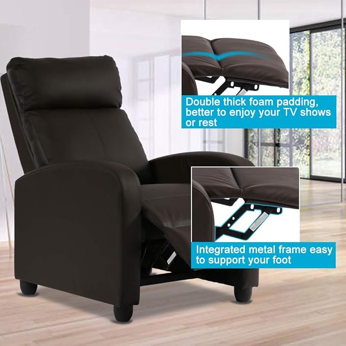 Dkeli Recliner Chair Padded Wide Seat Sofa PU Leather Massage Reclining Chair with Footrest &amp Backrest Wingback Heavy Duty Modern Single Sofa Home Theater Seating Easy Lounge for Living Room Br