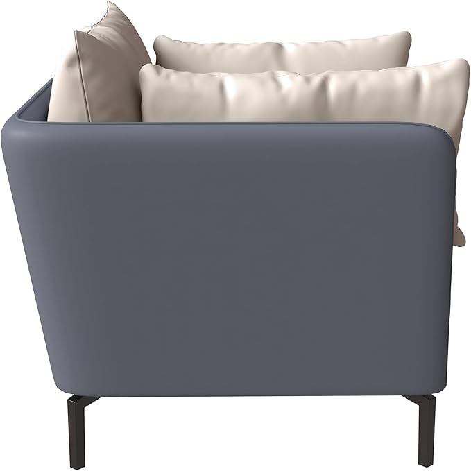 LeisureMod Modern Single-Seater Sofa Couch Contemporary Lounge Accent Side Armchair Upholstered PU Leather with Metal Legs and Foam Filled Seat for Living Room Office Bedroom Luxify Series in Grey