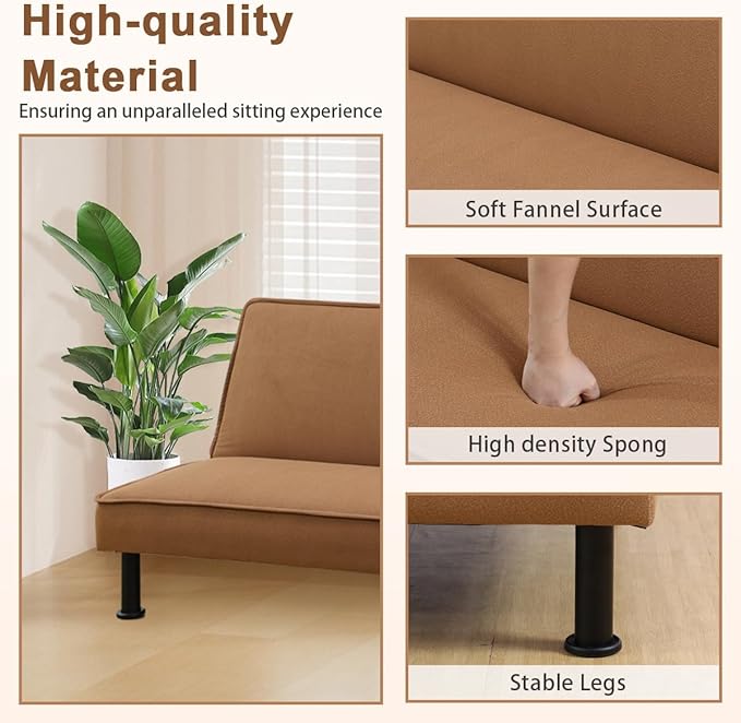Convertible Futon Sofa Bed Modern Sleeper Couch Sofabed Reversible Recliner Sofa with 3 Adjustable Positions for Living Room Studio Apartment Office Small Space 64 x 33 x 32in.