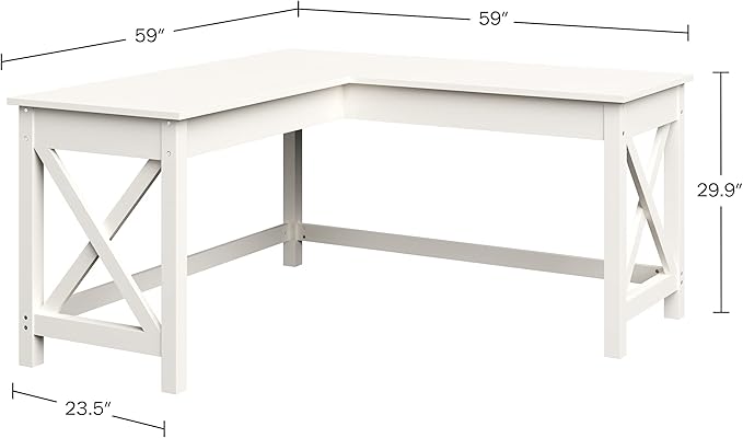 Computer Desk - L-Shaped Desk with X-Pattern Legs - For Office Computer or Craft Table - Desks for Home Office by Lavish Home (White)