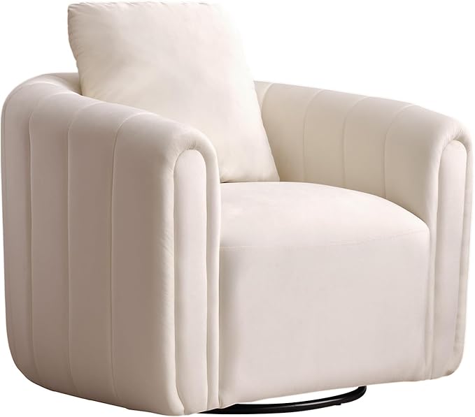 CANMOV Swivel Accent Chair Set of 2360-degree Swivel Barrel Chair with Curve Backrest Comfy Velvet Pumpkin-Shaped Round Armchair Modern Single Sofa for Living RoomBedroomWaiting RoomWhite