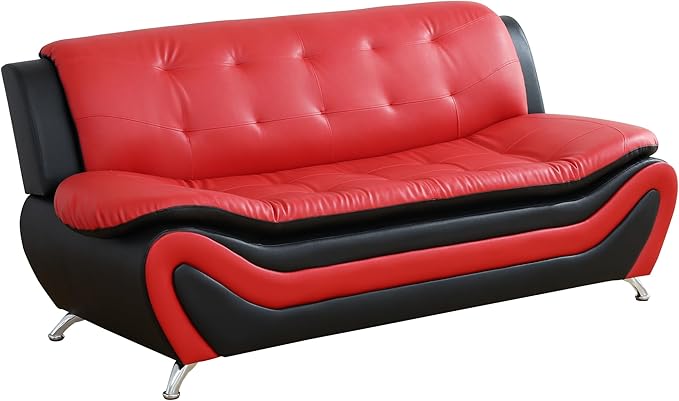 Living Room Furniture Set for Living Room Faux Leather Couch Sets Modern Couch for Apartment Home Office(SofaRed&ampBlack)