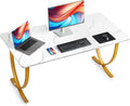 VEVOR Executive Desk 63 W x 31.5 D Large Office Desk Modern Computer Table Conference Meeting Room Table Business Furniture Enlarged Desktop for Home Office White and Gold