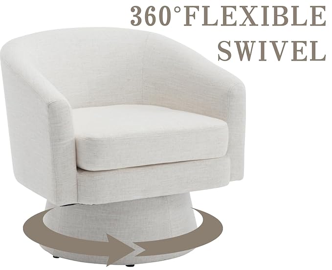Linen Swivel Accent Chairs Set of 2 Beige Barrel Arm Chair Round Cozy Upholstered Reading Chair Modern Comfy Fabric Single Sofa Chair for Living Room/Bedroom