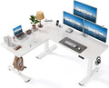L-Shaped Standing Desk - 63 x 55 Inch Adjustable Corner Standing Desk with Charging Station - L Shape Sit Stand Table with Memory Controller Splice Board for Home Office