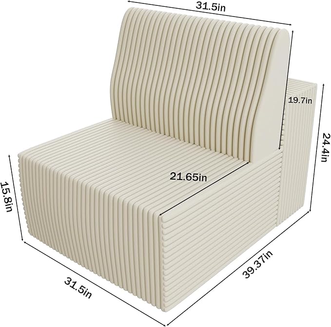 Boneless Couch Cloud Modular Sectional Sofa with L-Shape Chaise Modern Upholstered Couches for Living Room Bedroom No Assembly Required (Beige 31.5)