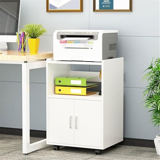 File Cabinets Removable Office Shelf Printer Shelf Filing Cabinet Multi-Tier Storage Shelf with Door Desk Side Cabinet File Storage Cabinets(White)